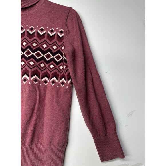 L.L. Bean Women’s Medium Maroon Fair Isle Turtleneck Sweater Pullover Knit - Picture 4 of 9
